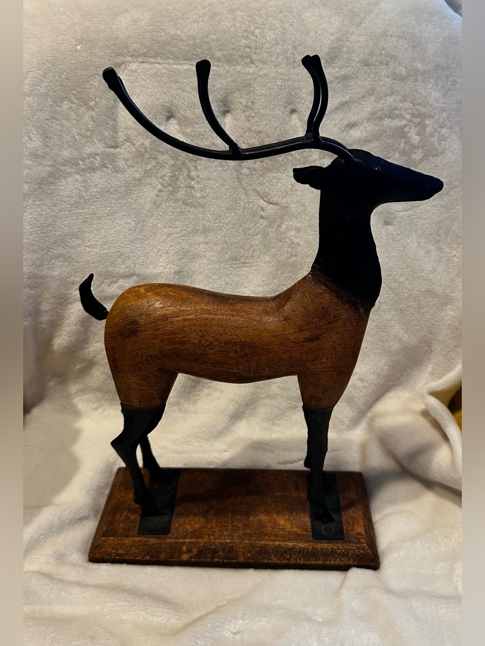 Vintage Holiday Reindeer Primitive Art Sculpture Handmade Metal & Wood 15"x9"